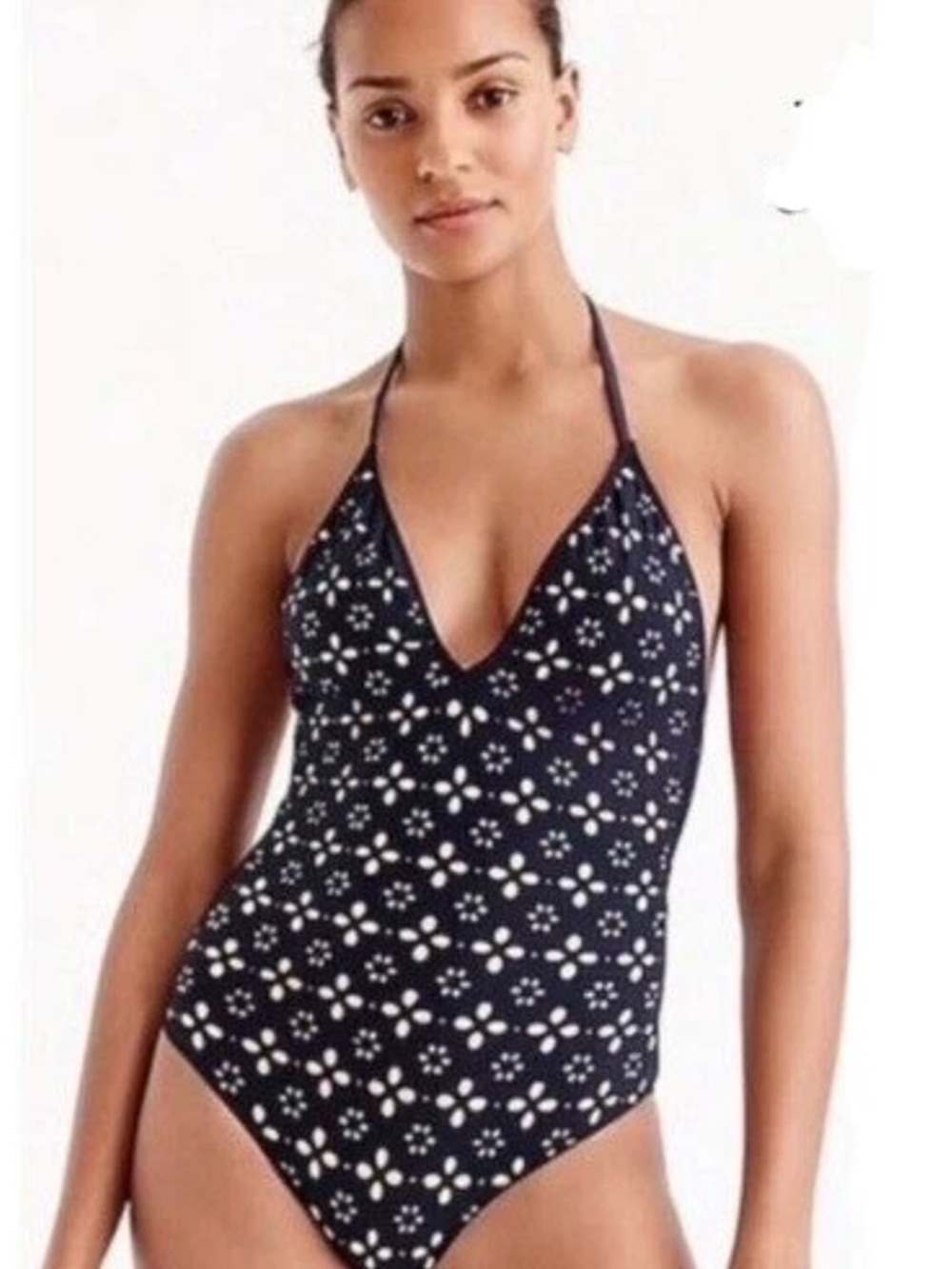 J.CREW Navy Floral laser Cut-Out One Piece Swimsuit Size 6